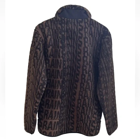 RAINS Heavy Fleece Monogram Jacket in Brown NWT Unisex Oversized W:M/L or M: S/M - Picture 7 of 13